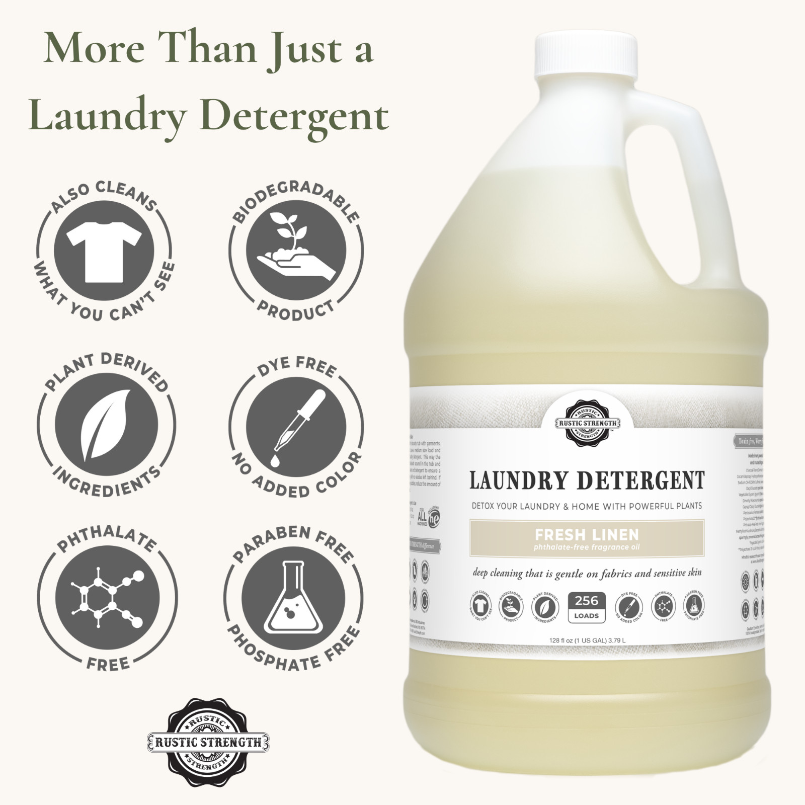 Toxin-Free Laundry Detergent 1 gal | 256 Loads | Plant-Based | Fresh Linen