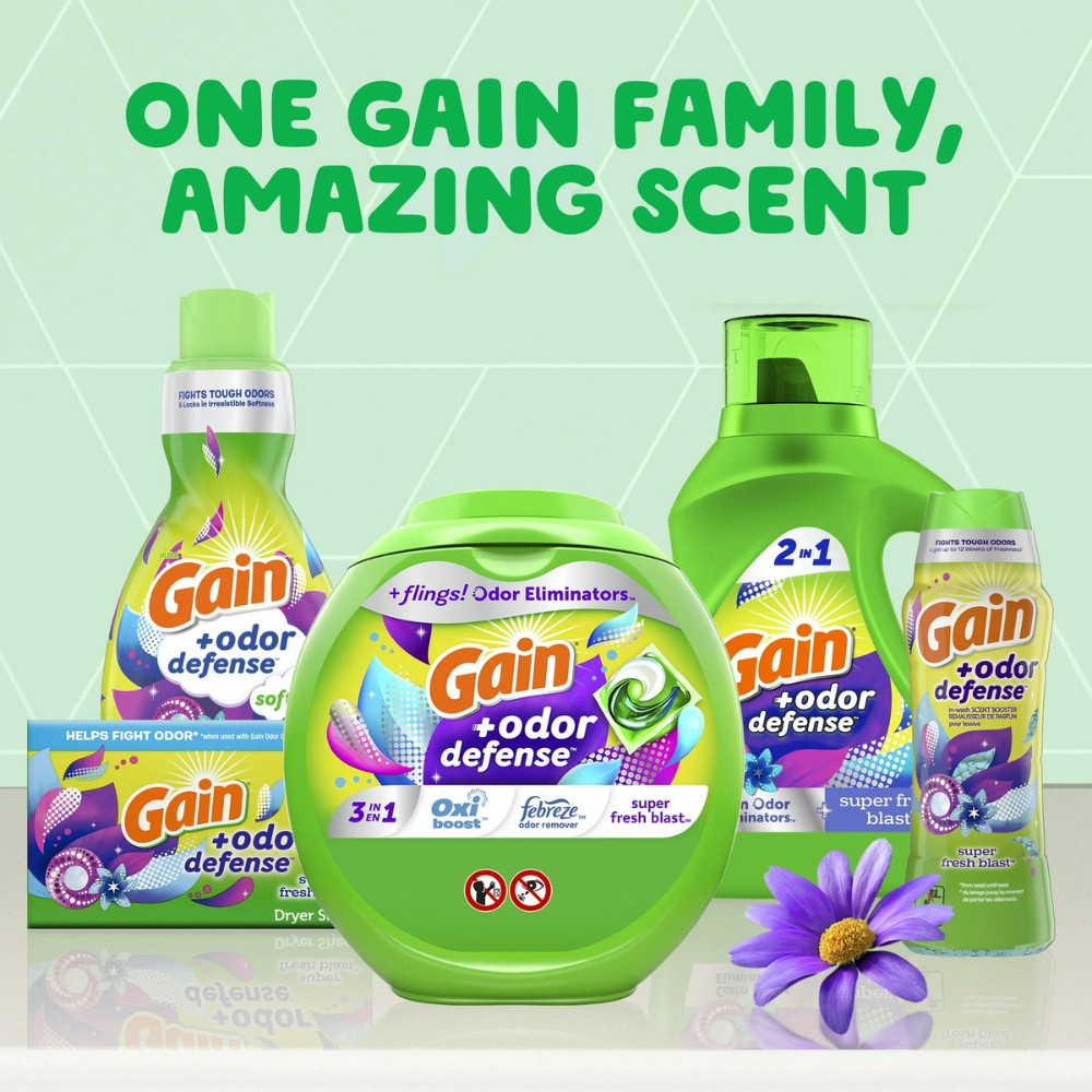 Gain Odor Defense Liquid Laundry Detergent, Super Fresh Blast, 194 Oz, 134 Loads
