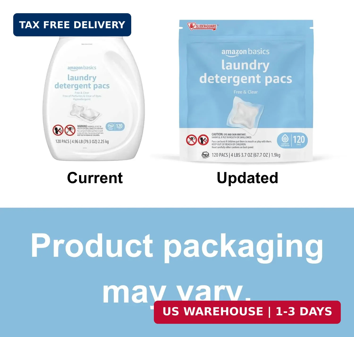 Amazon Basics Laundry Detergent Pacs, Free & Clear, Hypoallergenic, Fragrance Fr