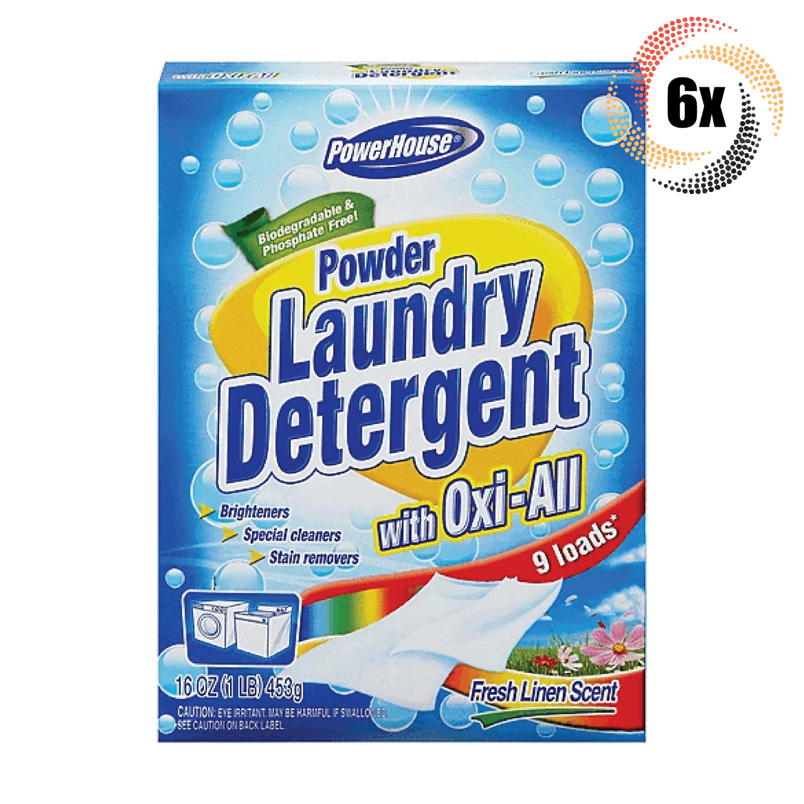 6x Boxes Powerhouse Powder Laundry Detergent Oxi-All | 16oz | 9 Loads Per Box!