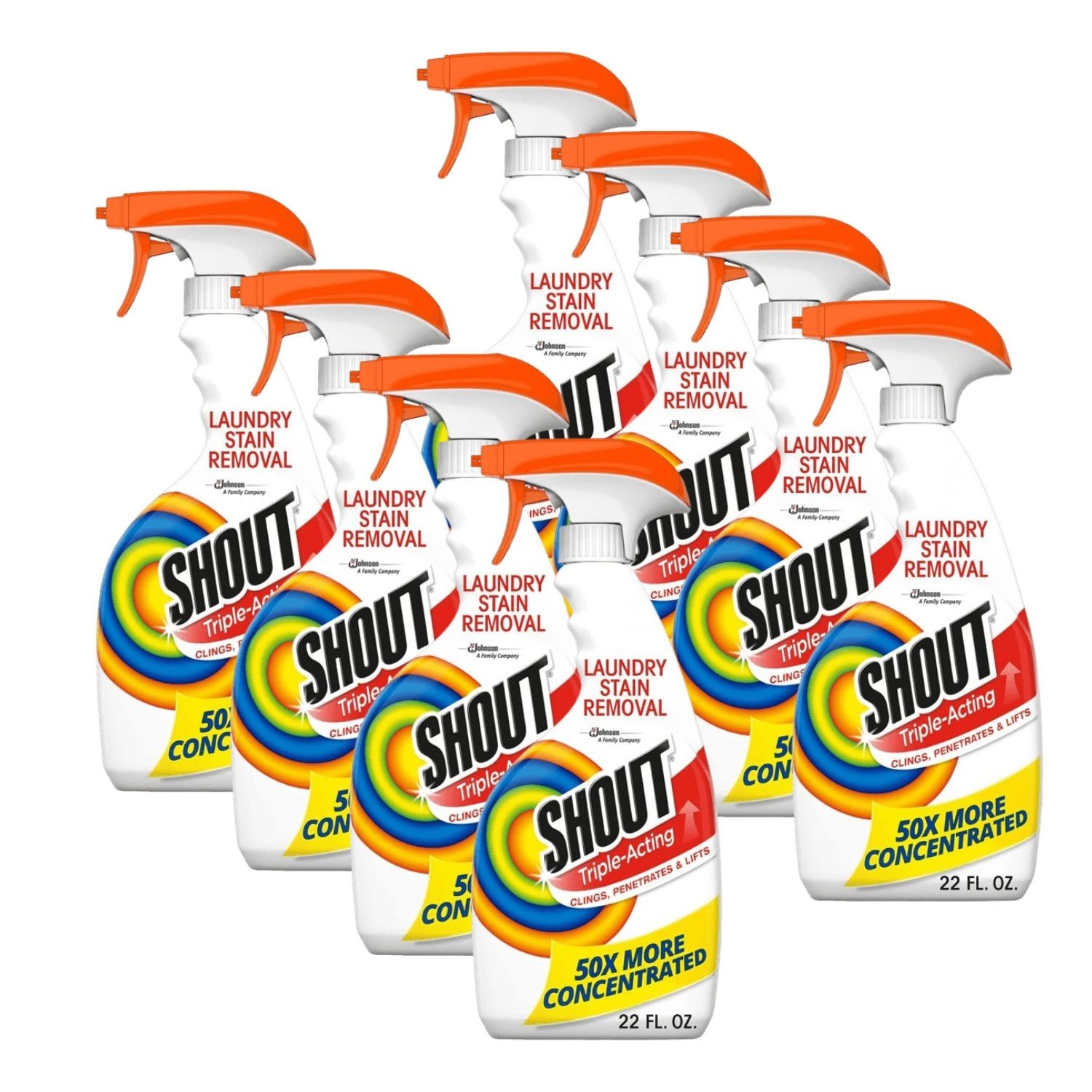 Pack of 8 Shout Active Enzyme Laundry Stain Remover Spray Triple-Acting Formula