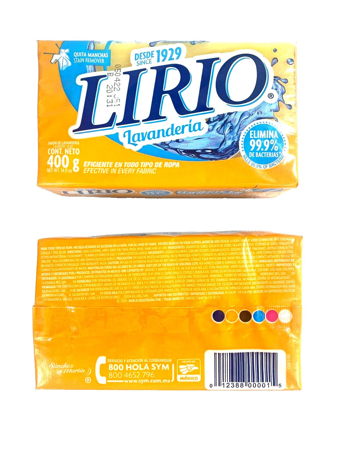 3-Pk Lirio Laundry Soap Bars Home Household Cleaning Anti-Bacterial 14.11 oz.