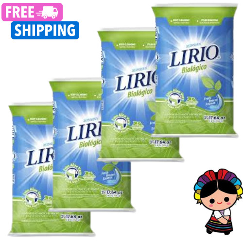 Lirio Laundry Powder Detergent w/Aloe Vera Detergente Ropa en Polvo 500gr (4x)
