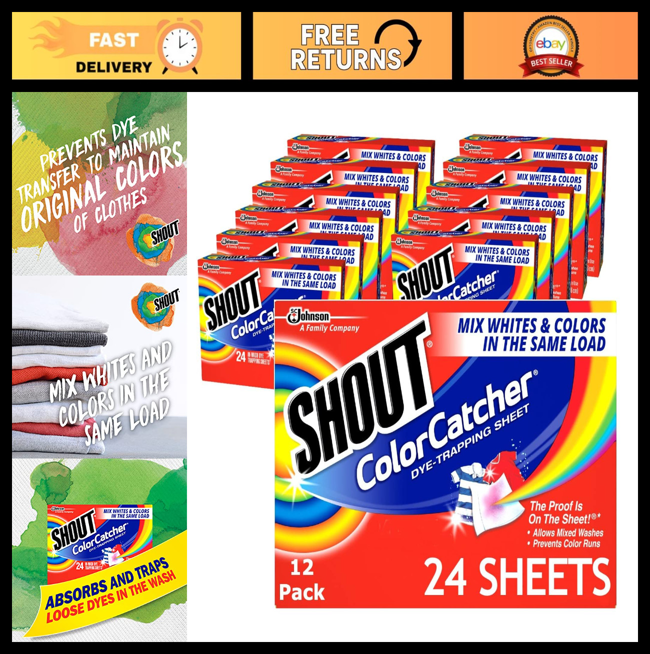 Color Catchers for Laundry – Prevent Color Runs, Mixed Washes, 288 Sheets Total