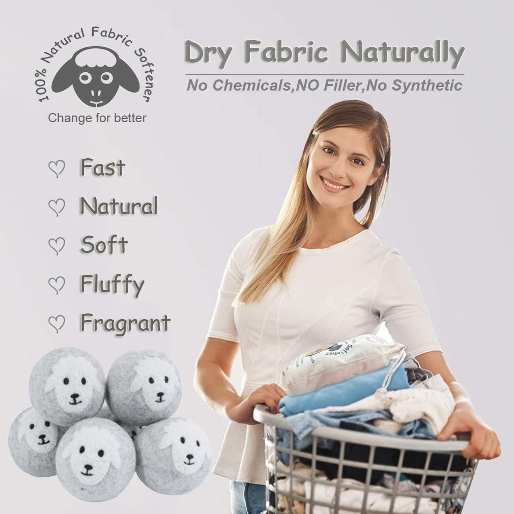 Hypoallergenic Wool Dryer Balls 6-Pack – Reduce Wrinkles & Shorten Drying Time