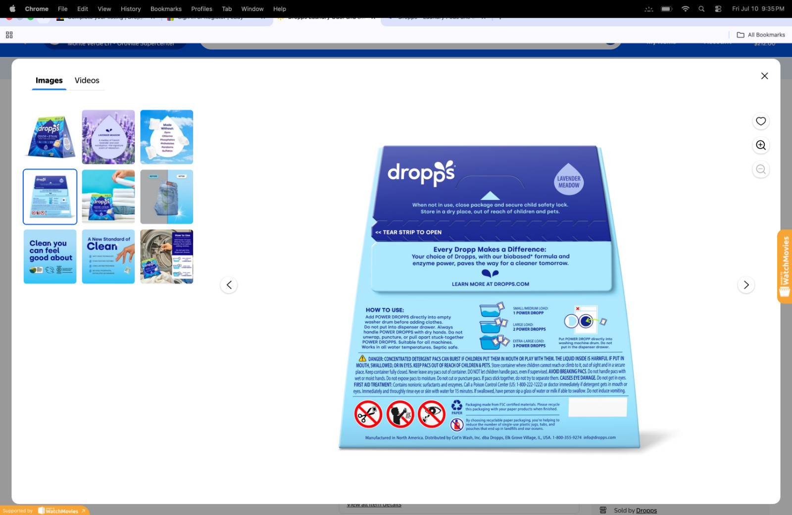 Dropps Laundry Odor and Stain Detergent Pods, Biobased, Lavender Meadow, 40 Ct (
