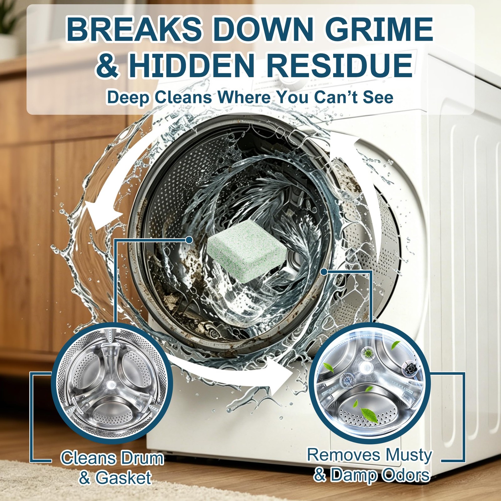 Cleaning-Cleaner Washing Machine Cleaner 1 Count (Pack of 24), White & Green
