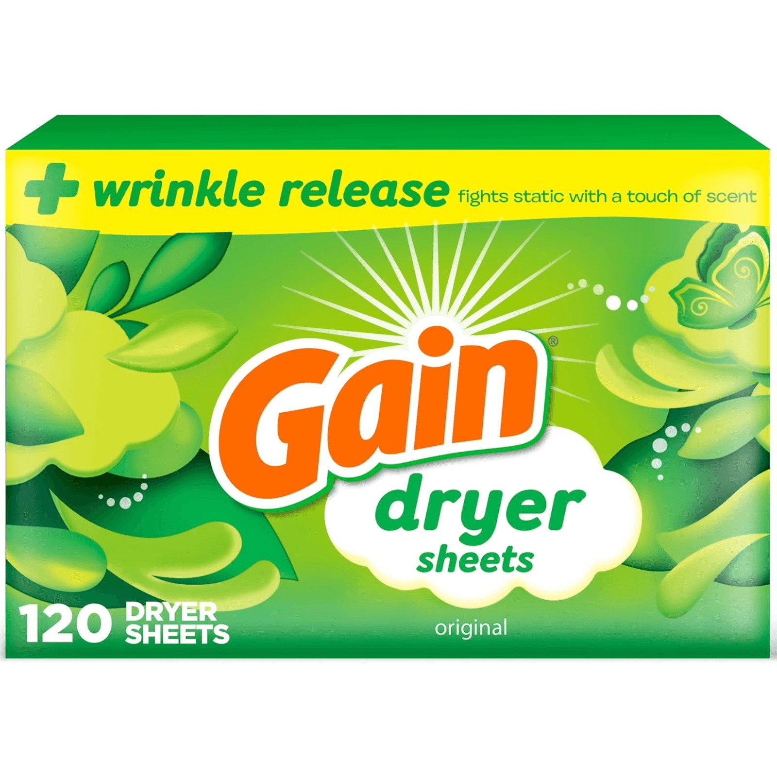 Gain Dryer Sheets Plus Wrinkle Release Original Scent 120 Count Fights Static