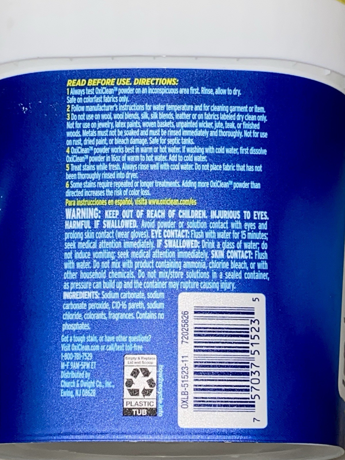 OXI CLEAN FREE VERSATILE STAIN REMOVER POWDER DETERGENT BOOSTER 3 Lb. 65 LOADS