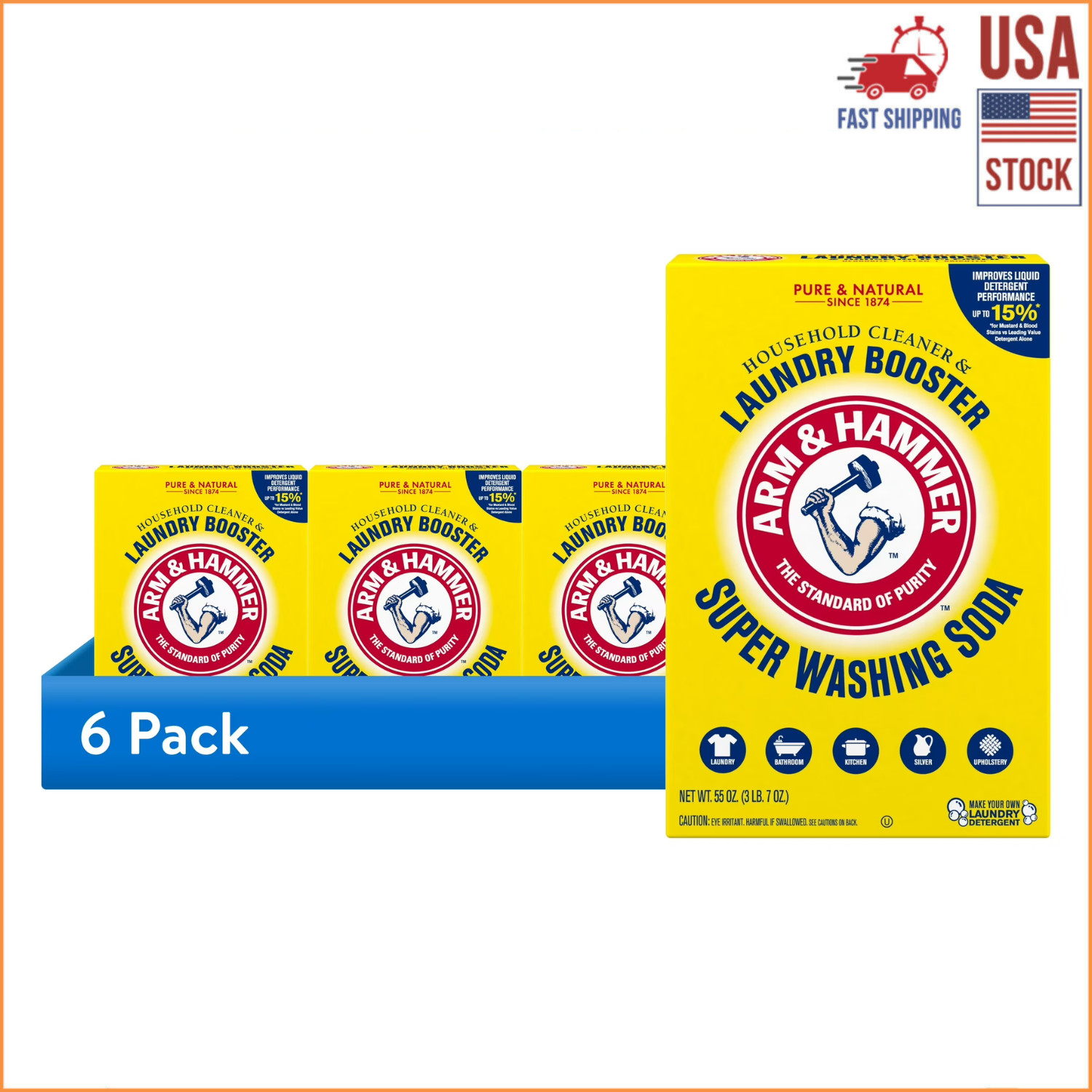 ARM & HAMMER Super Washing Soda Detergent Booster Household Cleaner 55 oz 6 Pack