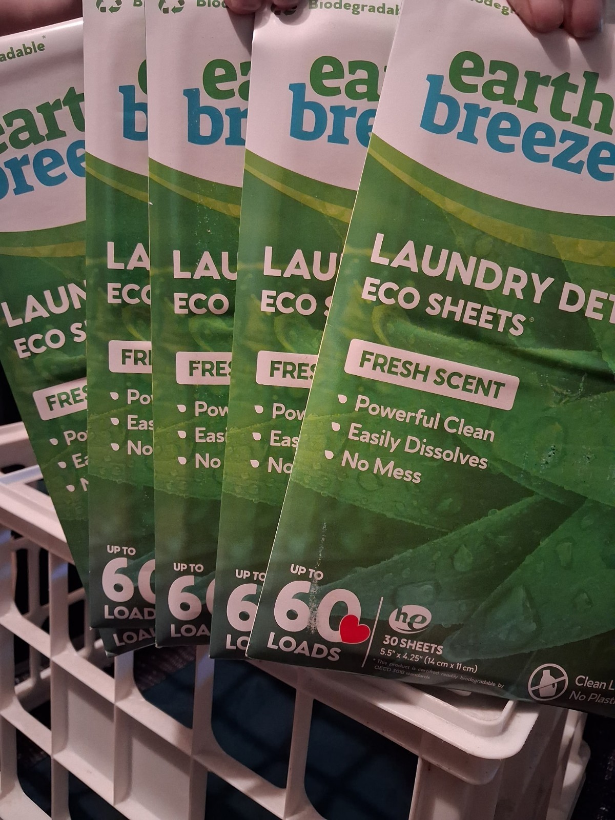 (Lot of 5) Earth Breeze Laundry Detergent Eco-Sheets 60-Loads Each, Fresh Scent
