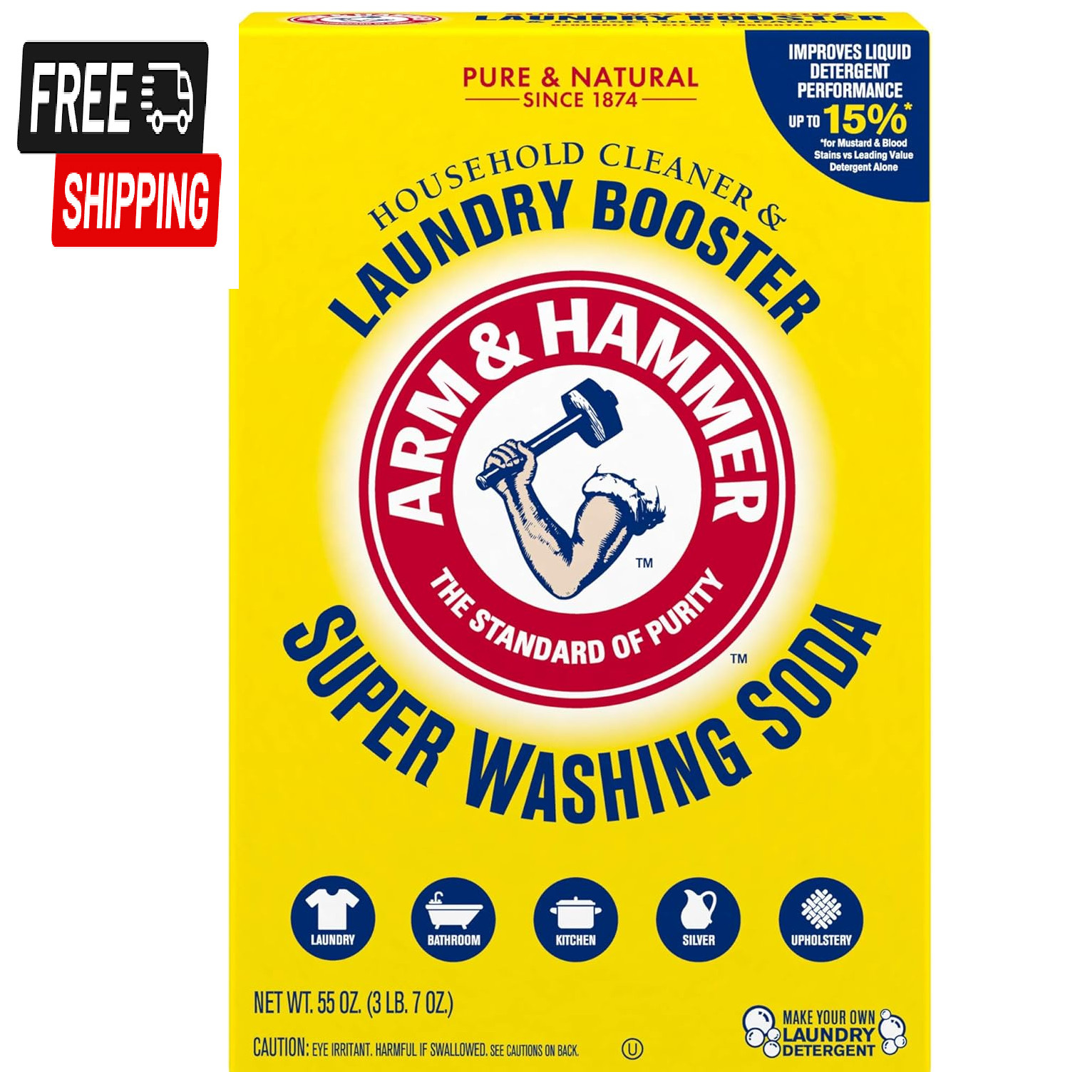 ARM & HAMMER Super Washing Soda Household Cleaner and Laundry Booster, 55 oz Box