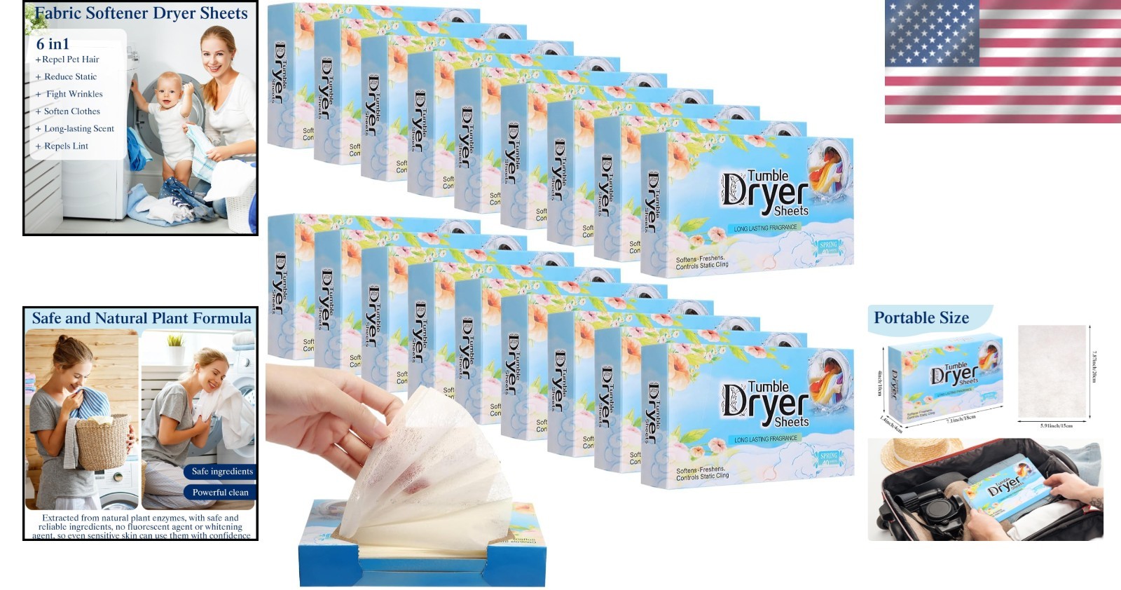 Natural Plant-Based Dryer Sheets – 480 Lavender Scent for Static Free Laundry
