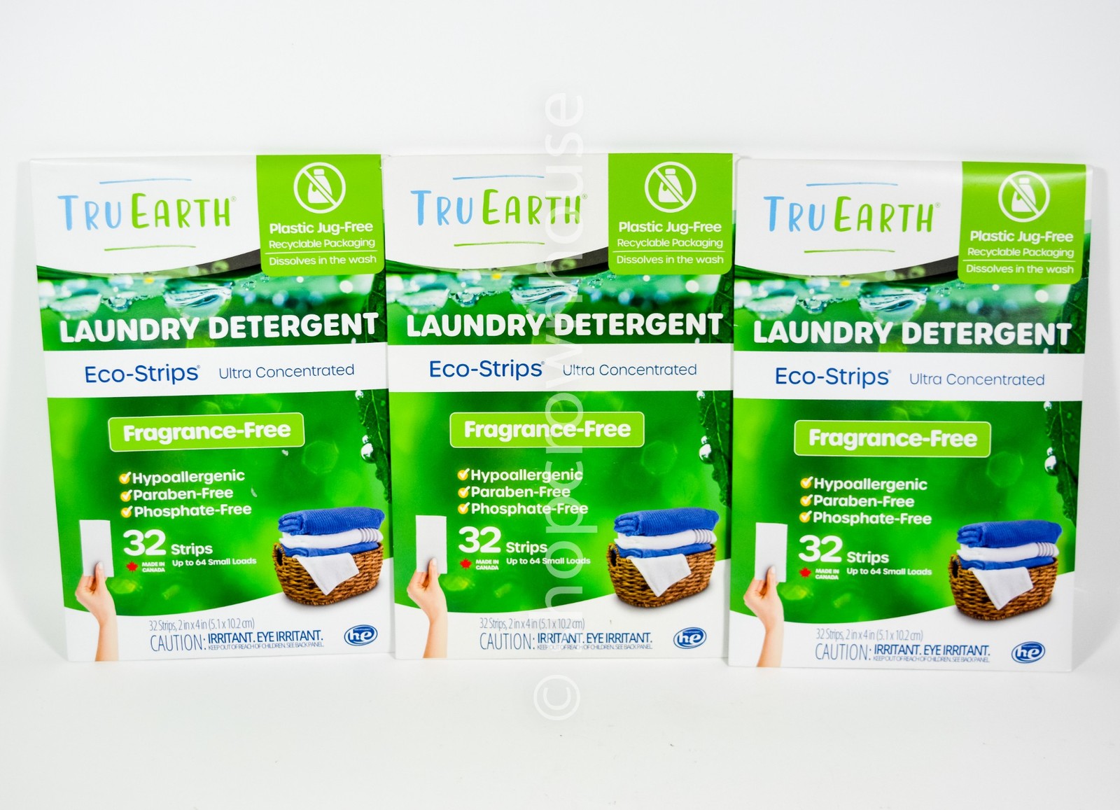 3 Tru Earth Eco-Strips Concentrated Laundry Detergent FRAGRANCE FREE = 96 loads