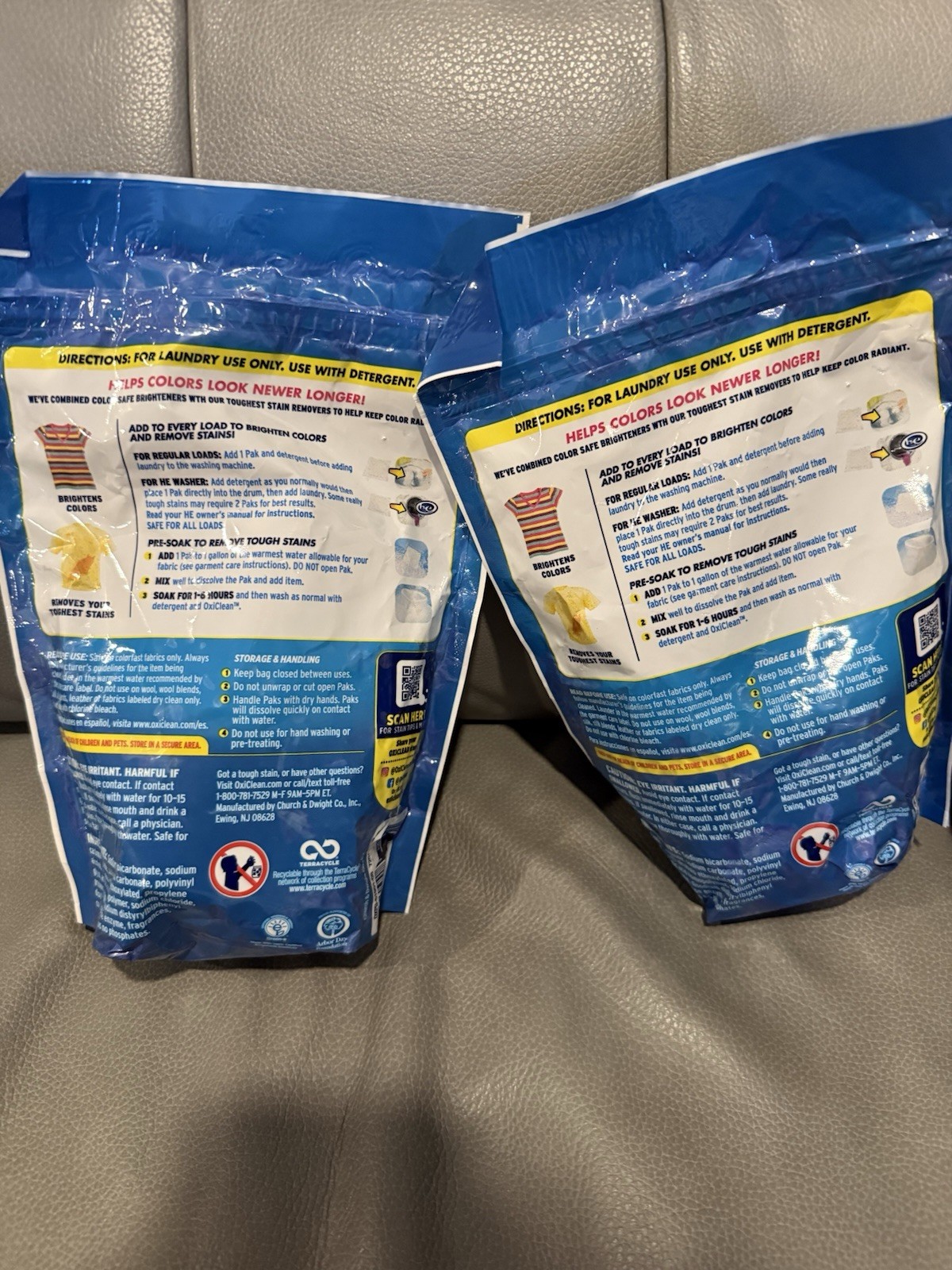 (2) OxiClean Color Boost Laundry Brightener & Stain Remover Power Paks 18 Each