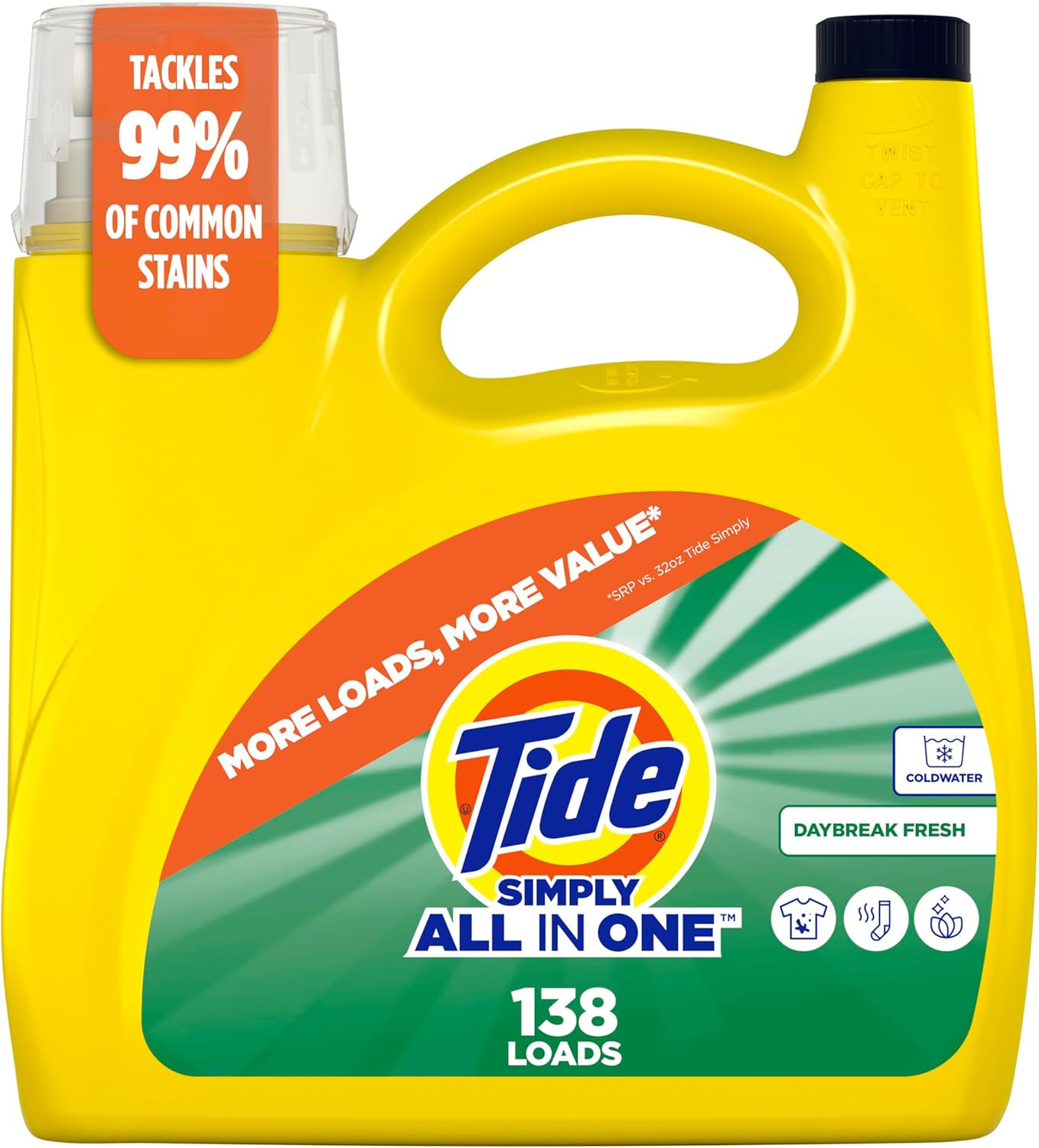 Simply All-In-One Liquid Laundry Detergent, Refreshing Breeze Scent, 128 Loads,