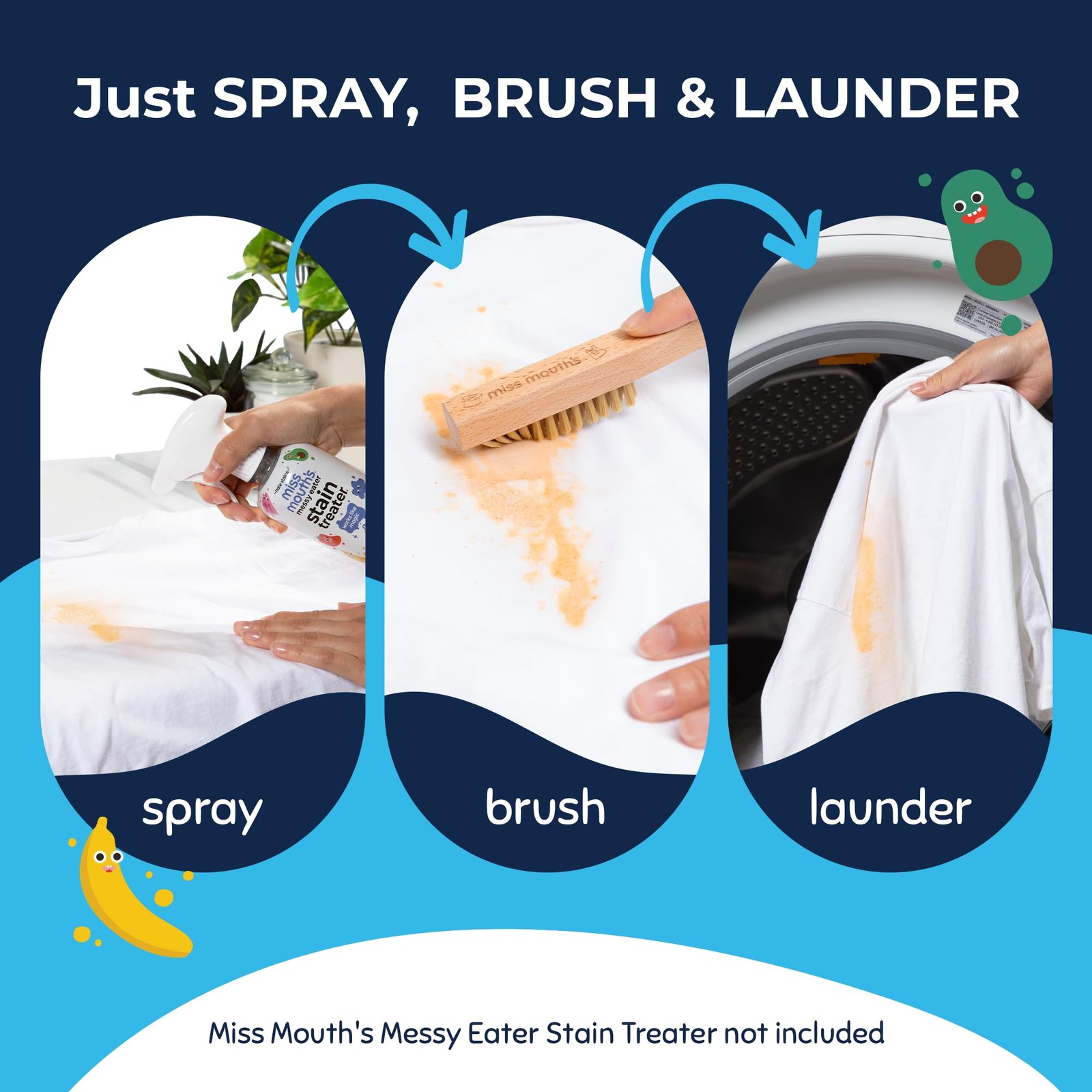 Miss Mouth’s Messy Eater Laundry Brush for Stain Treating One Size, Natural