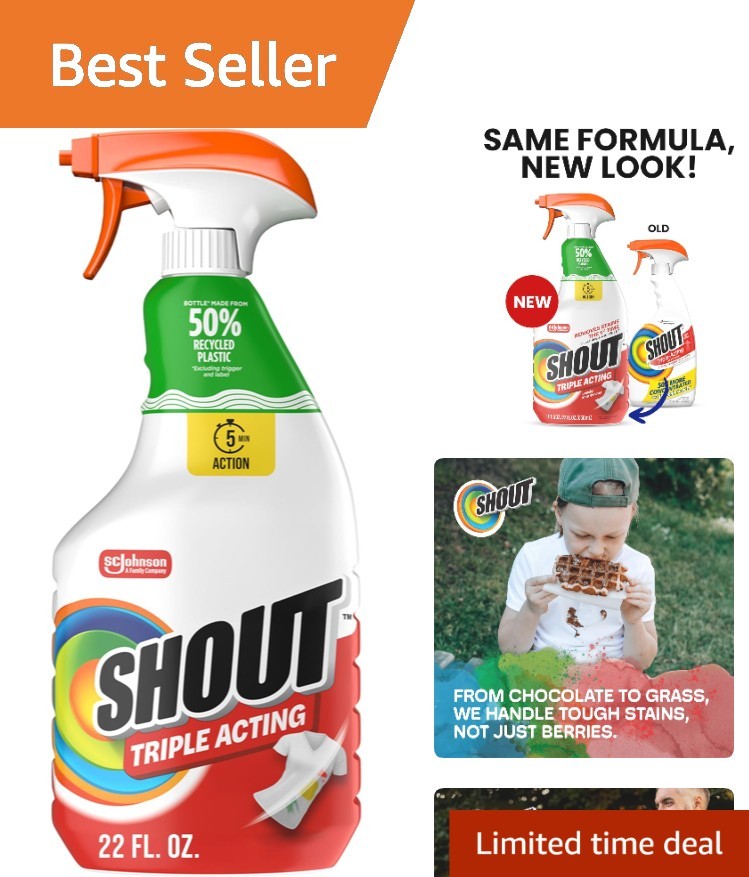 Triple-Acting 22oz Laundry Stain Remover Spray – Fresh Scent & Powerful Cleaning