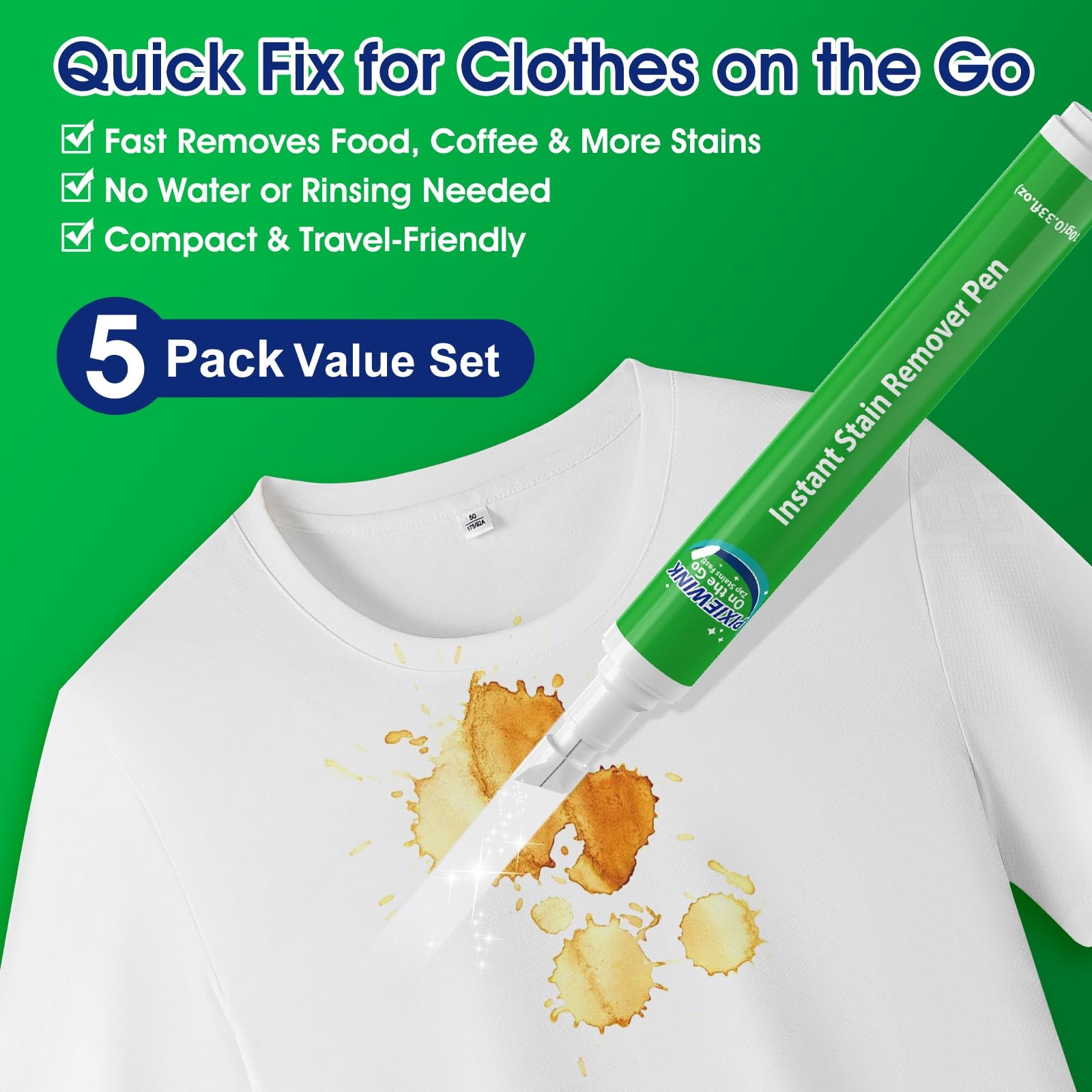 PIXIEWINK Stain Remover Pens for Clothing, 5 Pack – 1.69 Fl Oz (Pack of 1)