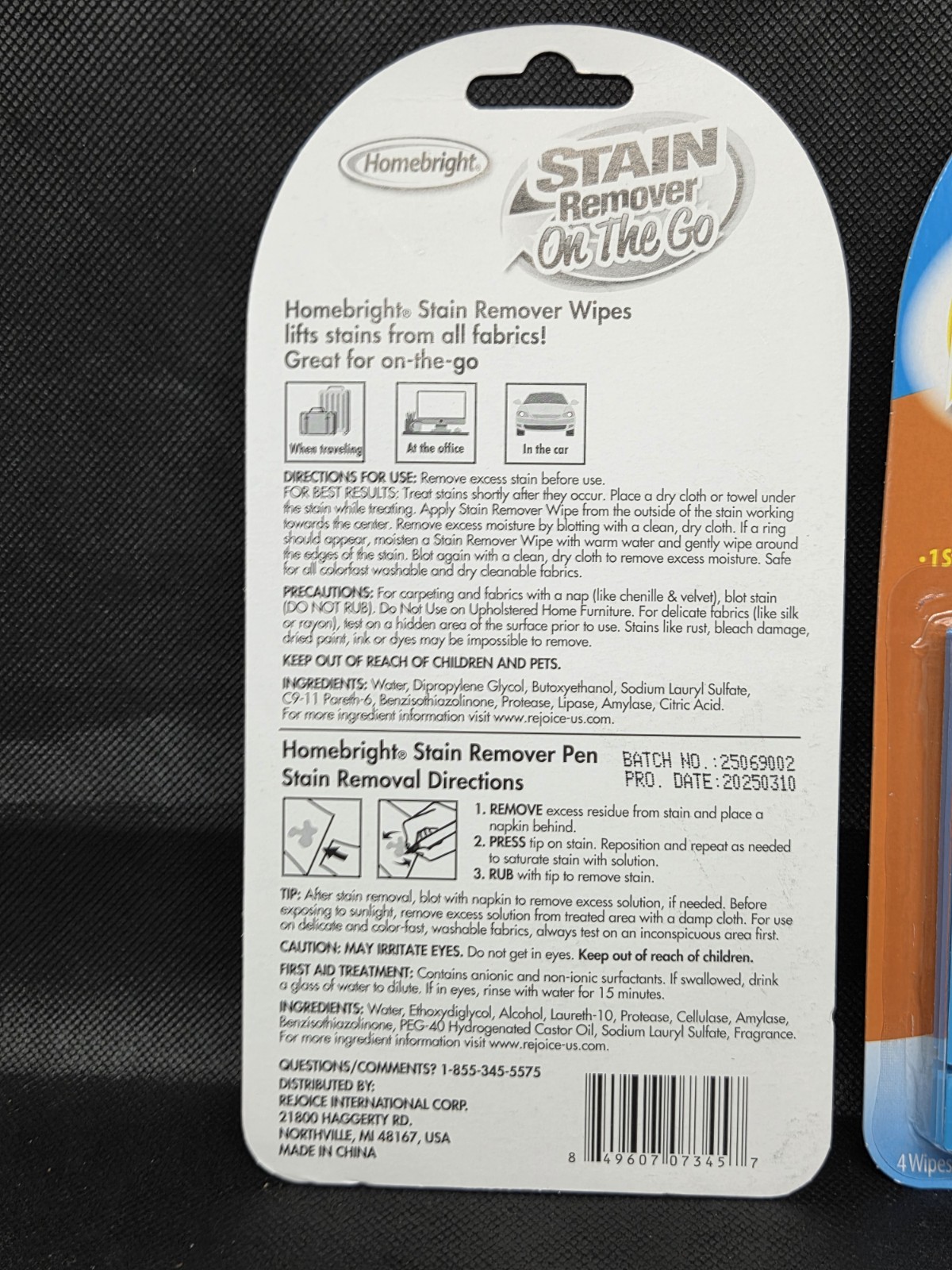 Lot Of 2 Homebright Stain Remover On The Go Pen 4 Stain Remover Wipes