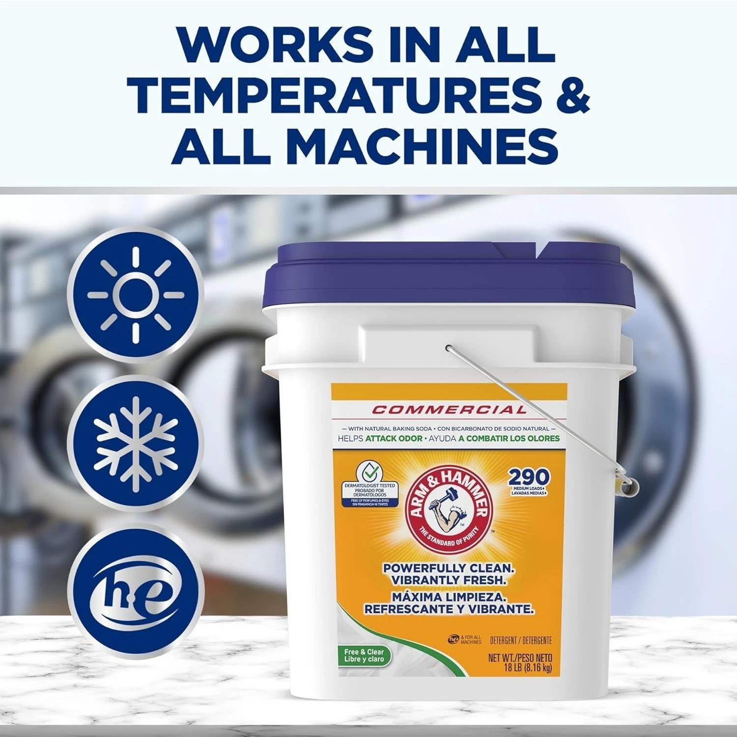 Free & Clear Professional Powder Laundry Detergent, 290 Loads, 18lb Bulk Pail