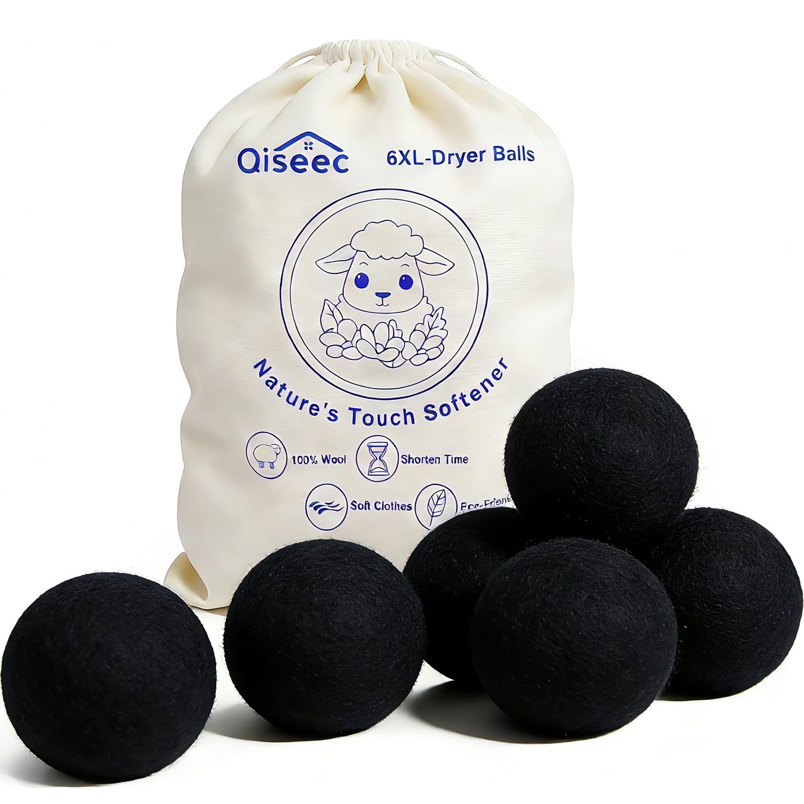 Wool Dryer Balls 6-Pack XL – Natural Reusable Laundry Fabric Softener, Reduce…