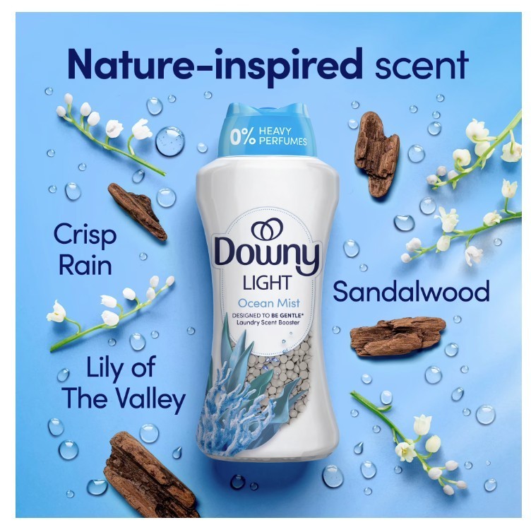[HOT SALE] Downy Light In-Wash Scent Booster Beads Ocean Mist 30.1 oz 2 Pack