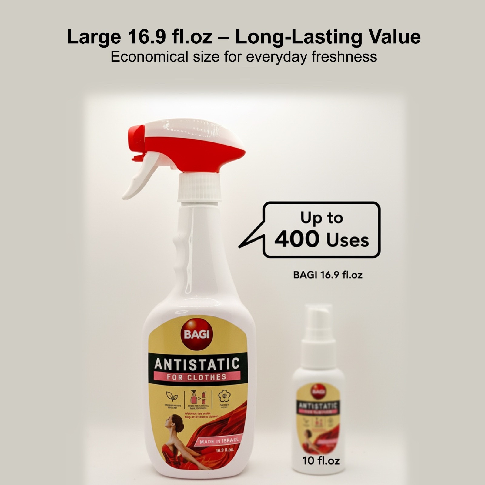 BAGI Antistatic Spray for Clothes. Eliminates Static Cling, Prevents Shocks
