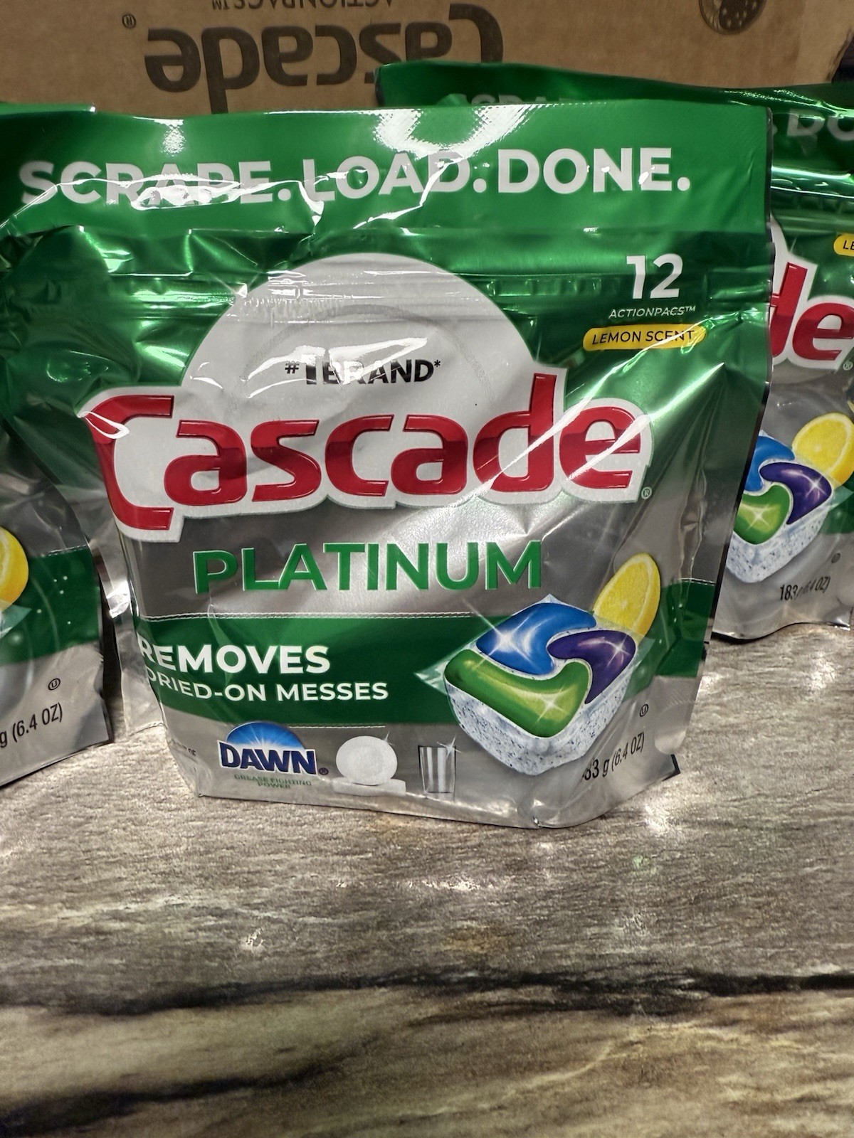 Cascade (4 bags) Platinum Dish Detergent Lemon Scent Action Packs 12ct Ea Bag