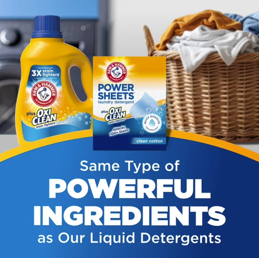 3P ARM & HAMMER Power Sheets Plus OxiClean Stain Fighters Laundry Detergent 104C