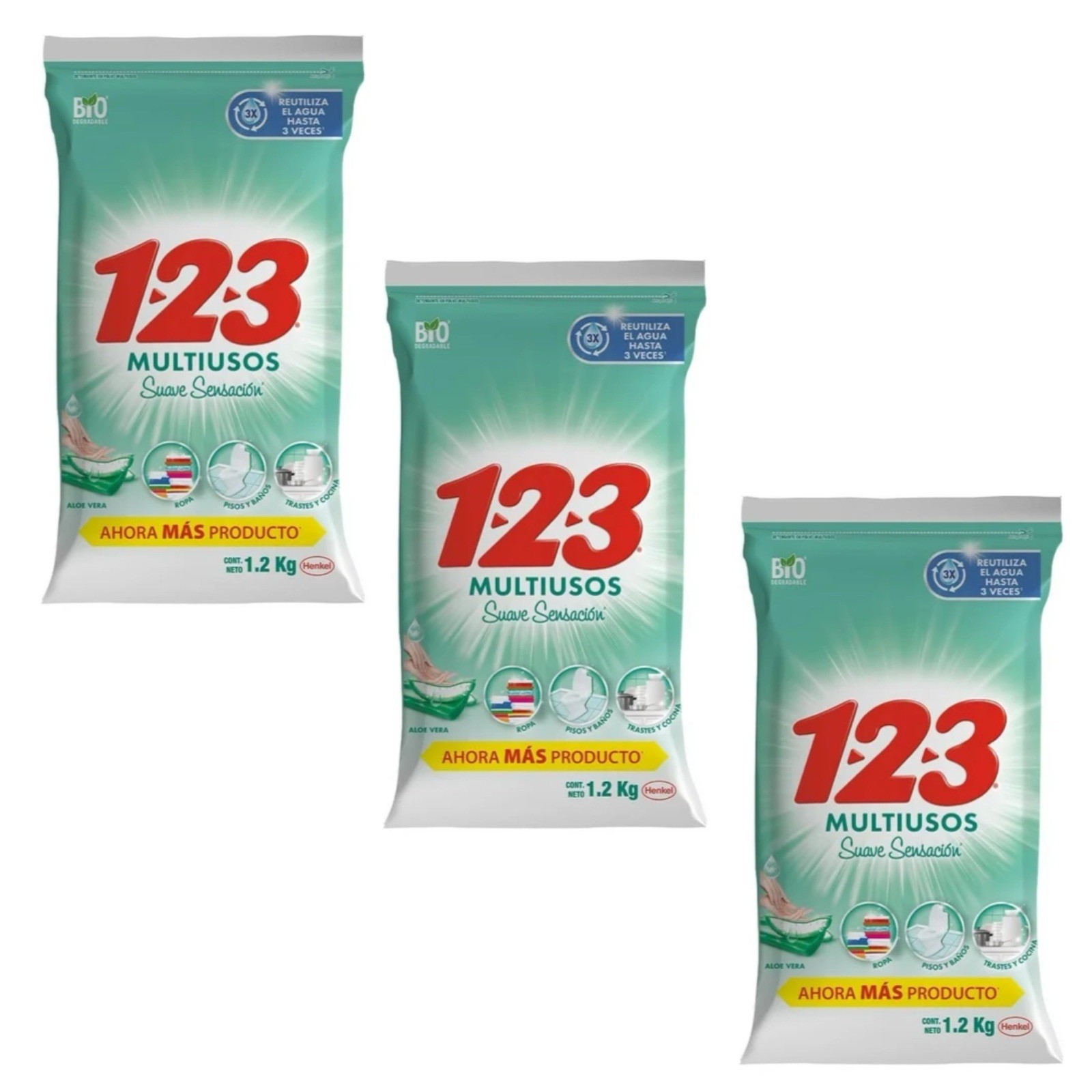 3X Detergente 123 Multiusos 🇲🇽 Powder Laundry Detergent, 1.2Kg, 3 Pack