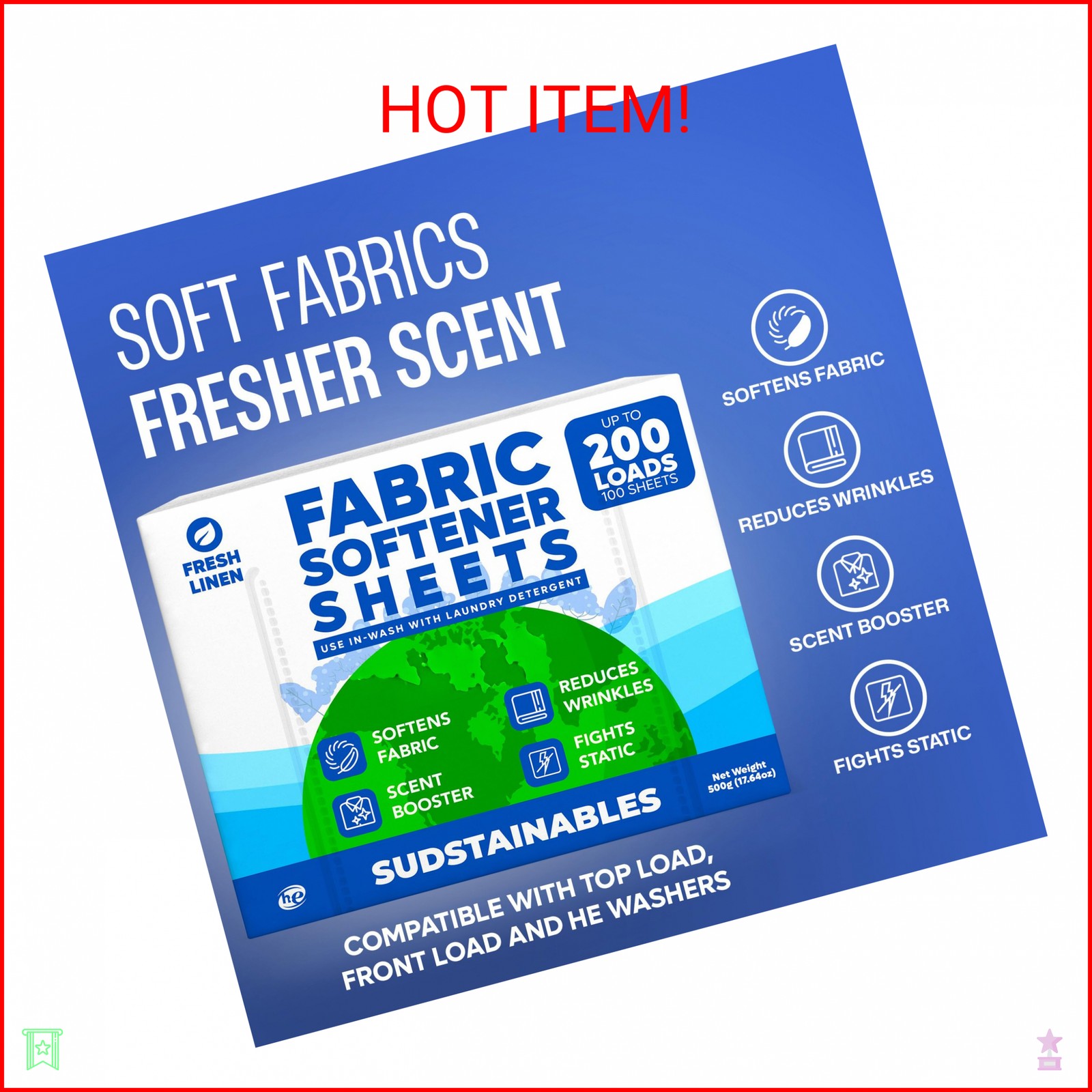 Sudstainables Fabric Softener Sheets for Washer – Laundry Softener Sheets for Wa