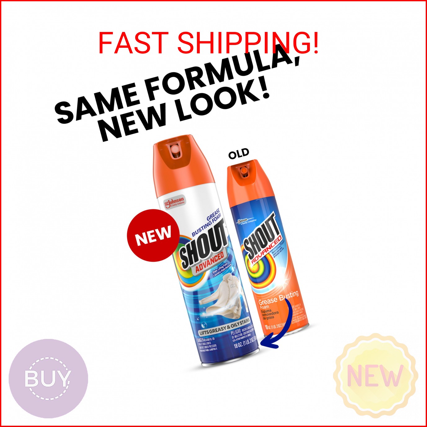 Shout Advanced Grease Busting Foam, Laundry Stain Remover, Oil and Grease Stain