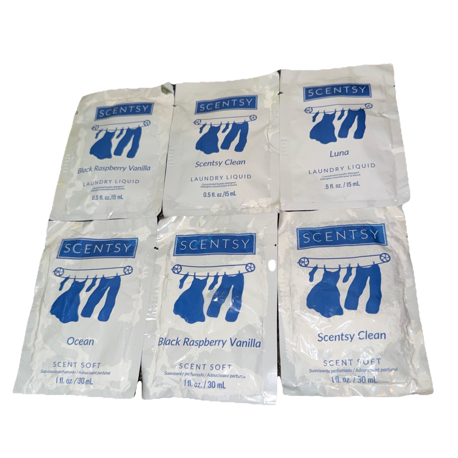 Scentsy fabric softener & Laundry Liquid 6 packets Luna Ocean