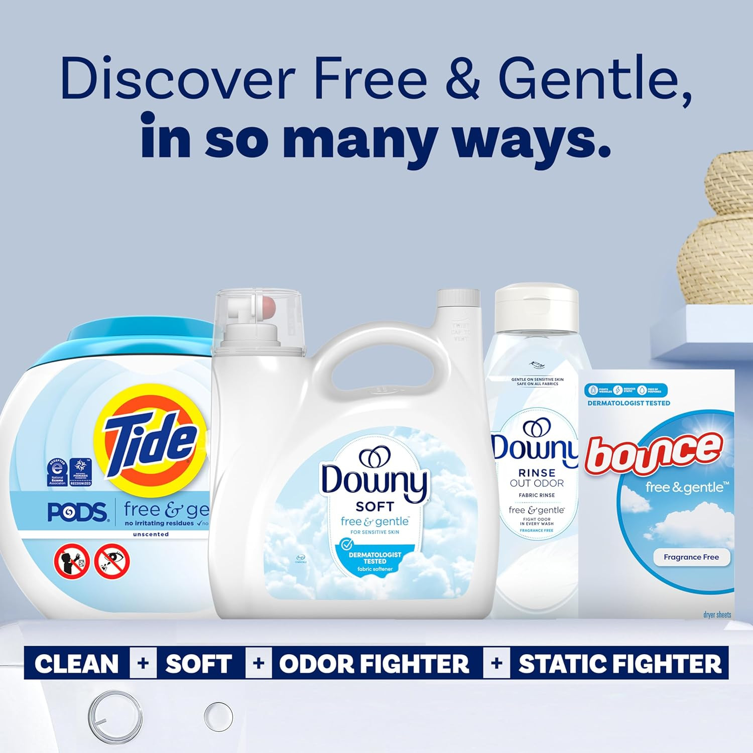Downy Free & Gentle Liquid Fabric Softener, 140 Fl Oz, 190 Loads, Hypoallergenic