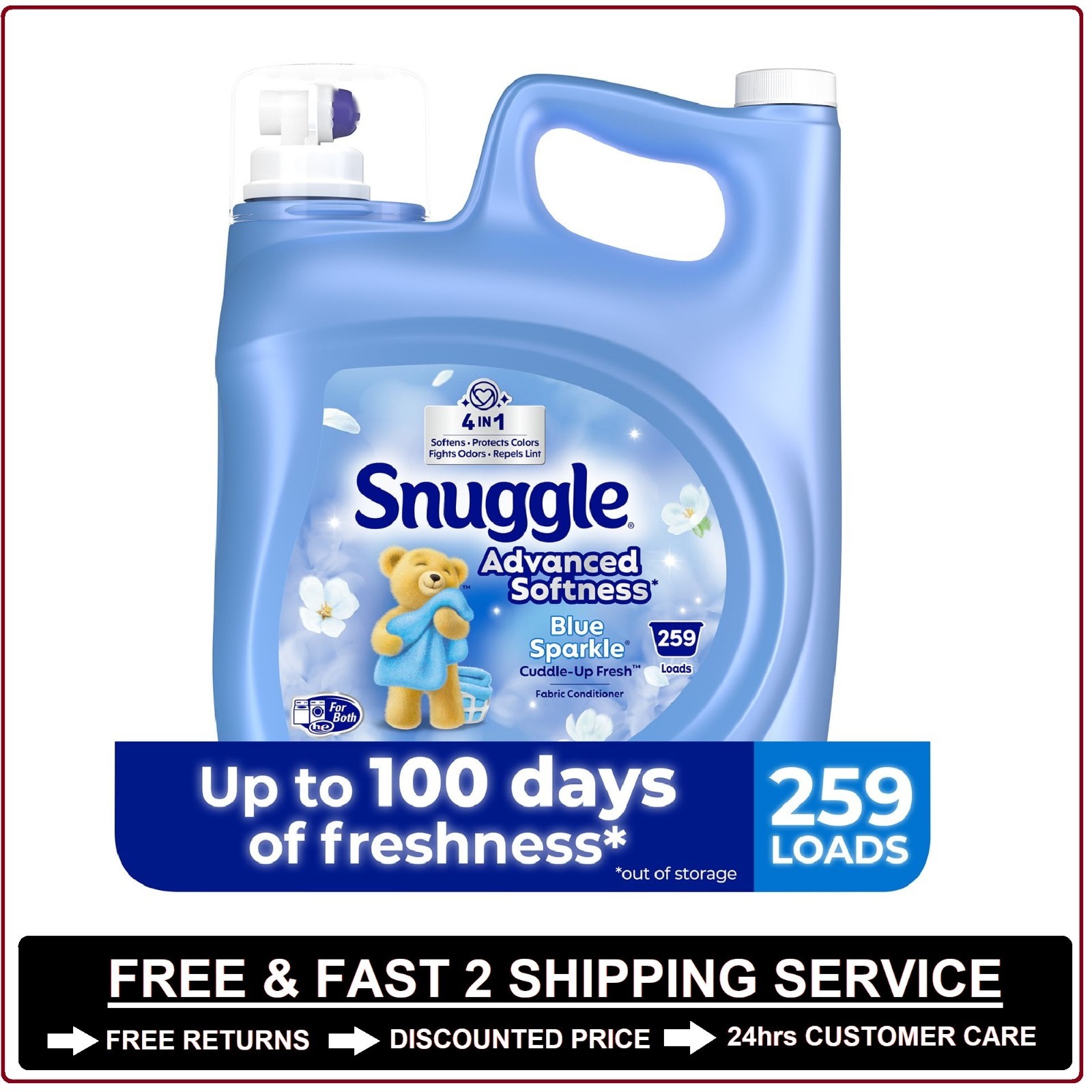 Snuggle Advanced Softness Liquid Fabric Softener, Blue Sparkle 259 loads, 176 oz