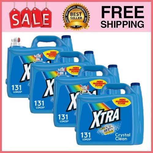 4 Pack Xtra Plus OxiClean, 131 Loads Liquid Laundry Detergent, 203.1 fl oz Pk