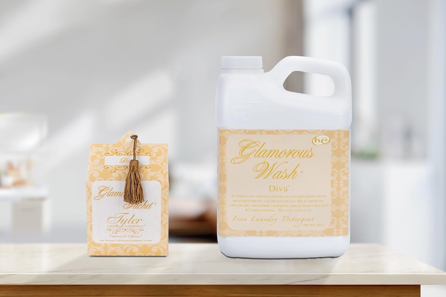 TYLER Glamorous Wash: Diva Scent 32 oz Liquid Detergent with Fresh Dryer Sachets