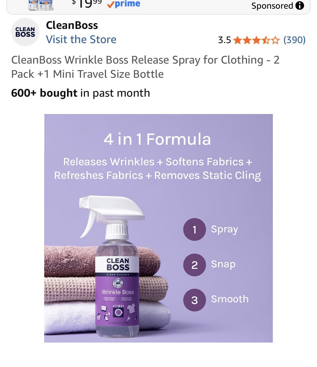 CleanBoss Wrinkle Boss Wrinkle Release Spray Odor/Static Control 12 fl oz