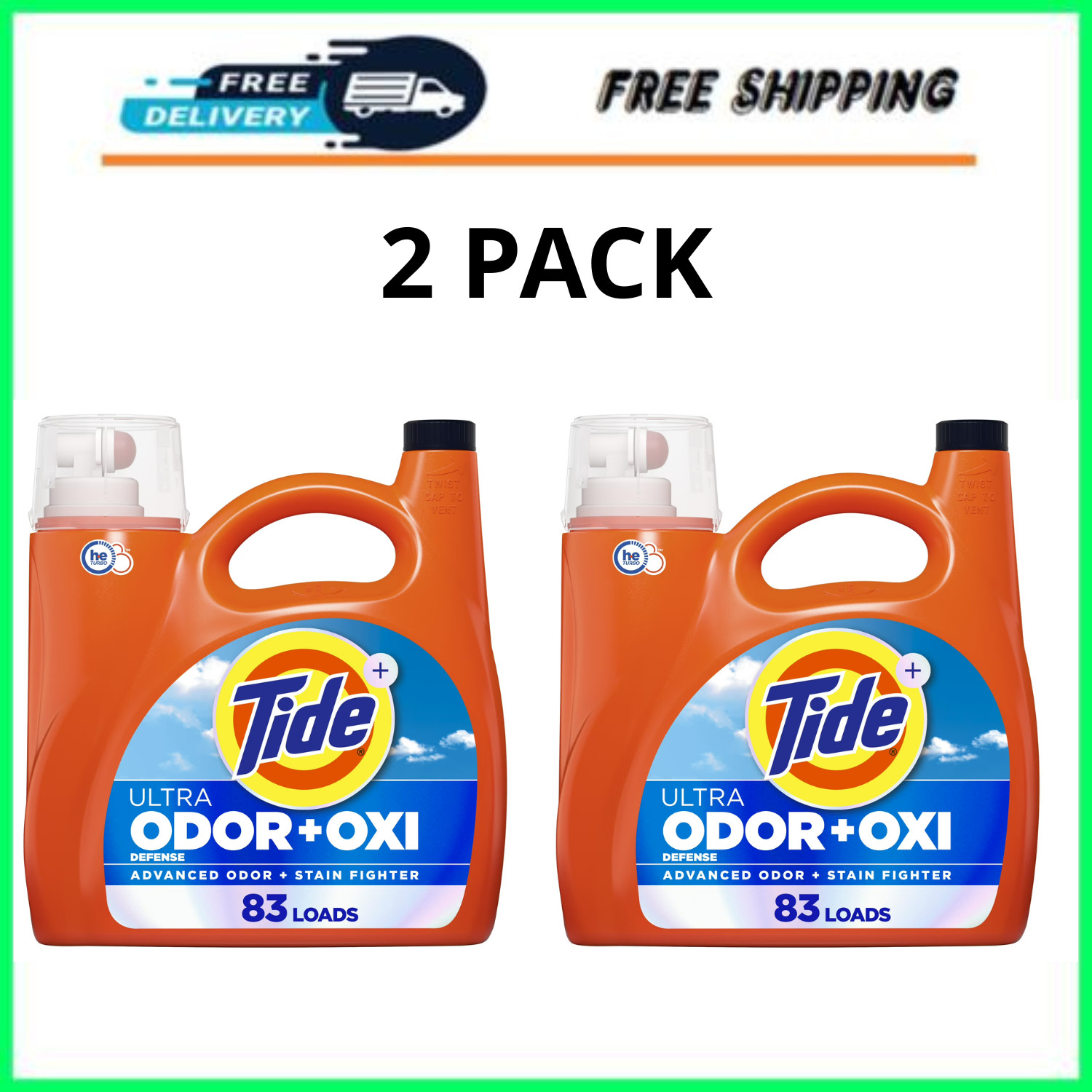 Tide Ultra Odor Defense Plus Oxi Liquid Detergent 117 oz 83 Loads, 2 Pack
