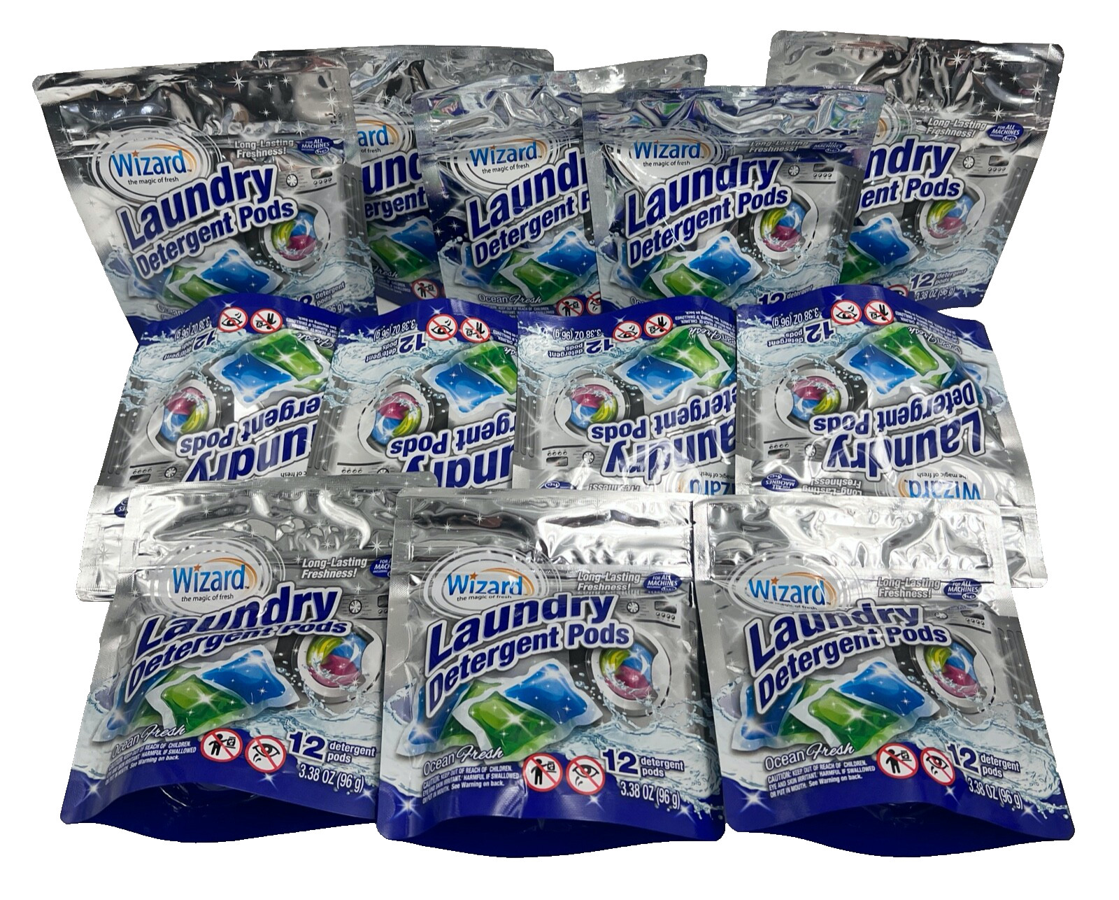 144 Count Wizard Ocean Fresh Laundry Detergent Pods 12 Pack of 12 – NEW
