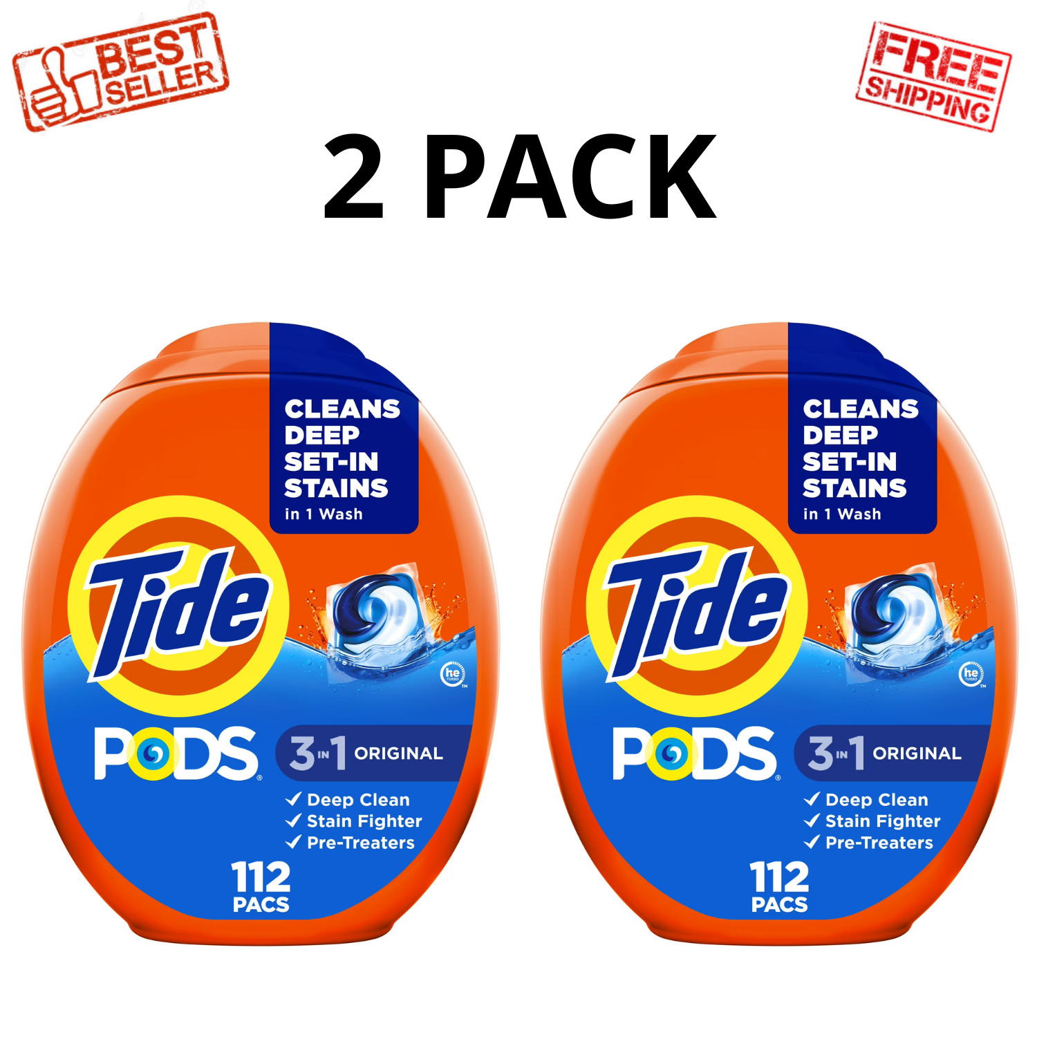 Tide PODS Liquid Laundry Detergent Pacs, Original Scent, 112 Count, 2 Pack