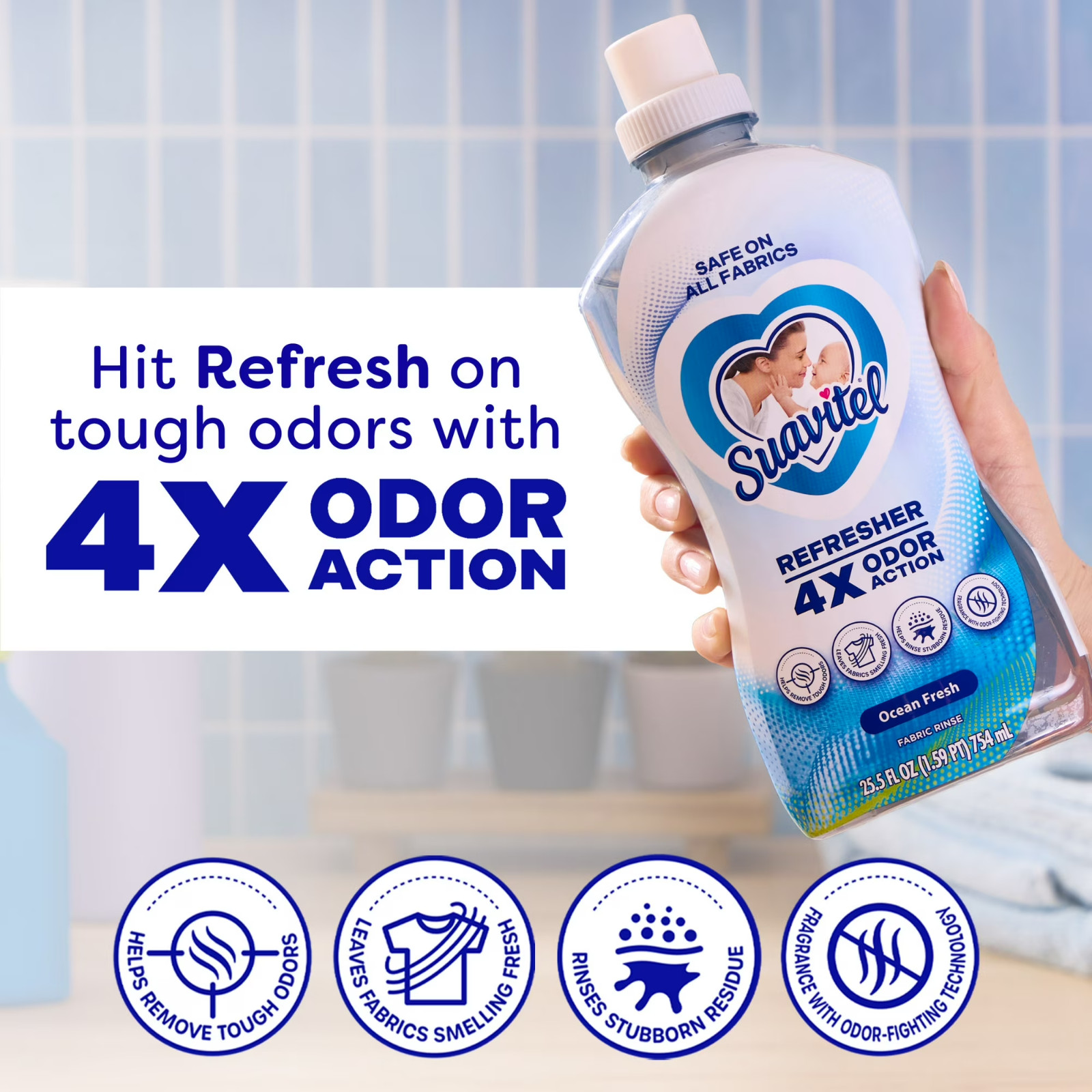 Suavitel Refresher Fabric Rinse, 4X Odor Action, Ocean Fresh Scent, 25.5 fl oz