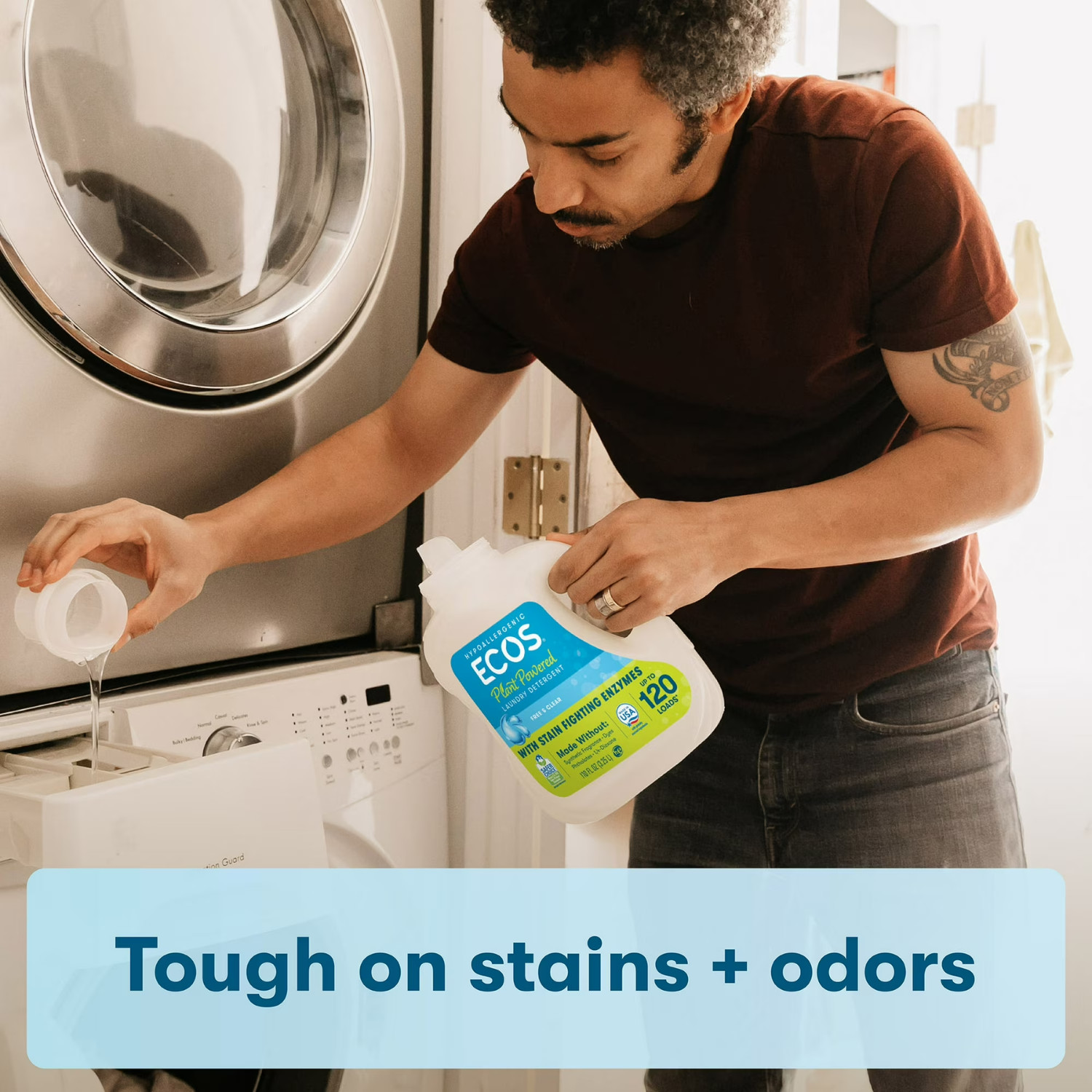 2PK ECOS Plus Liquid Laundry Detergent Free Clear 120 Loads 110oz Stain Fighting