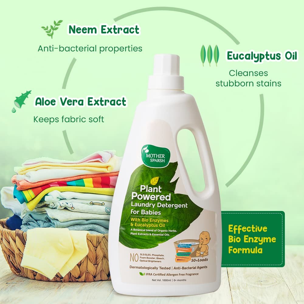 Mother Sparsh Plant Powered Baby Liquid Laundry Detergent-1000ml With Bioenzymes