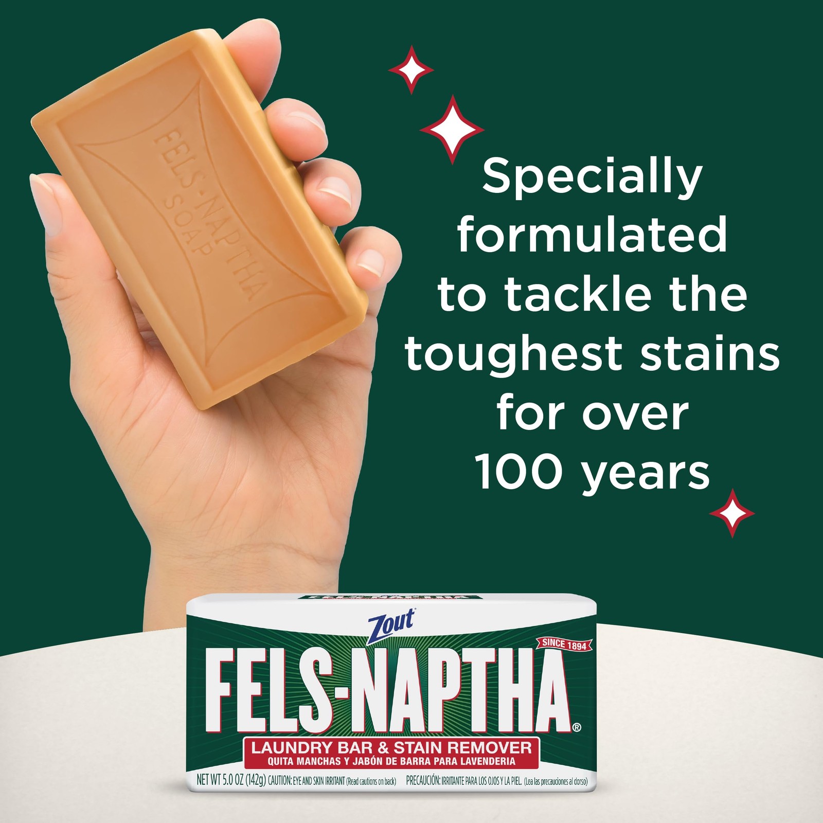 Fels Naptha Dial Laundry Soap Bar – 5.0 oz 5 (Pack of 1), Cream