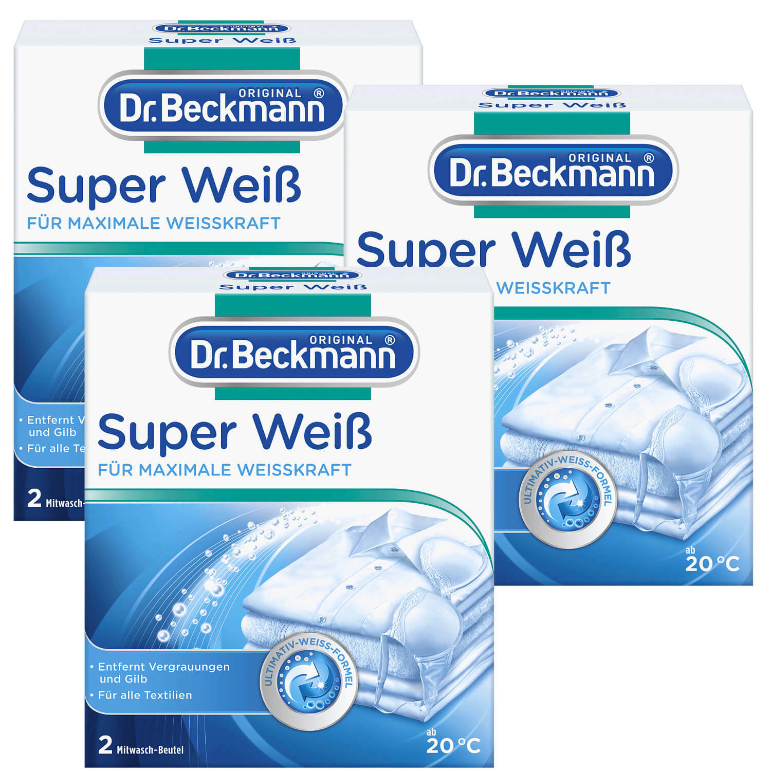 3 Pack 2x 40g Dr. Beckmann Super Weiß für maximale Weisskraft für alle Textilien