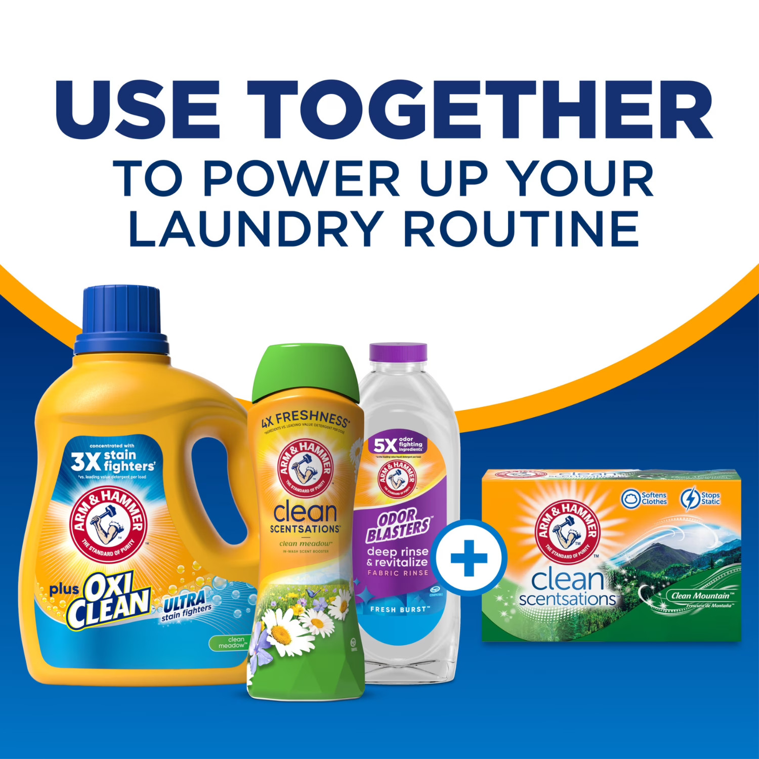 ARM & HAMMER Plus OxiClean Liquid Laundry Detergent Clean Meadow 96.2oz, 4 Pack