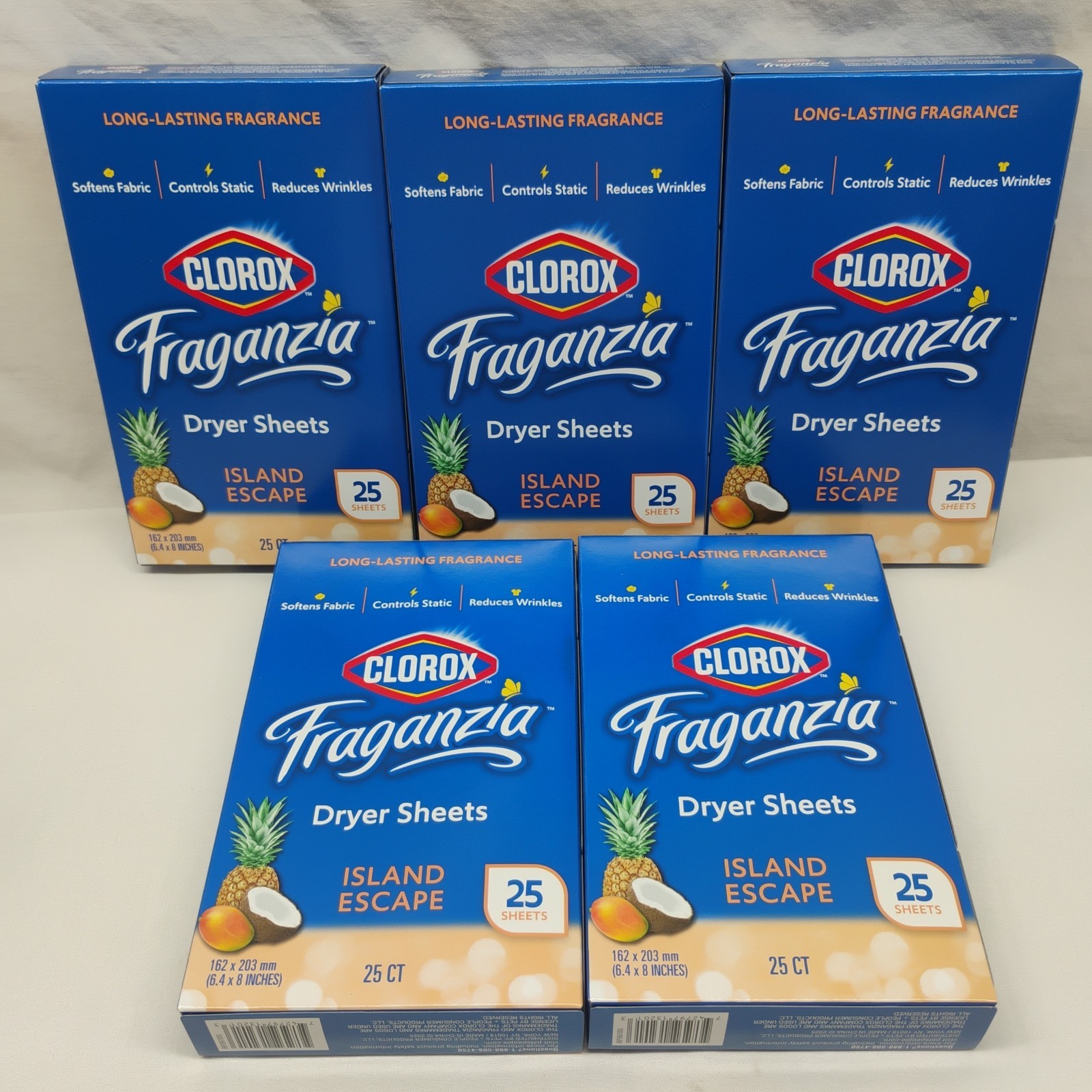 NIB 5pk Clorox Fraganzia Island Escape Dryer Sheets 125 Sheets Reduce Wrinkles