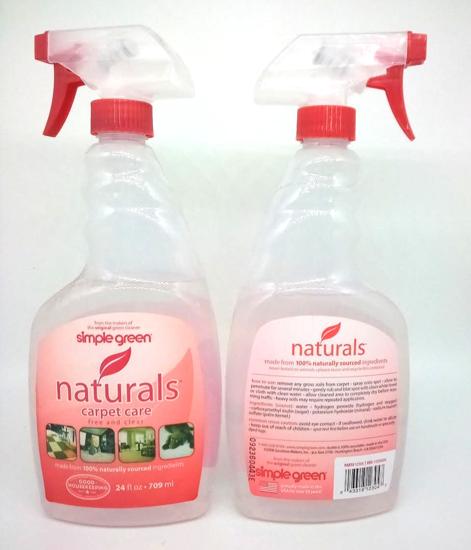 Simple Green Naturals Carpet Care Free & Clear Spray 2PACK 24oz each NEW